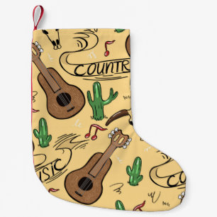 Calcetín Navideño Pequeño Música de país sin fisuras con guitarras, cactus