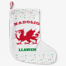 Calcetín Navideño Pequeño Nadolig Llawen Dragon Gales Rojos Feliz Navidad