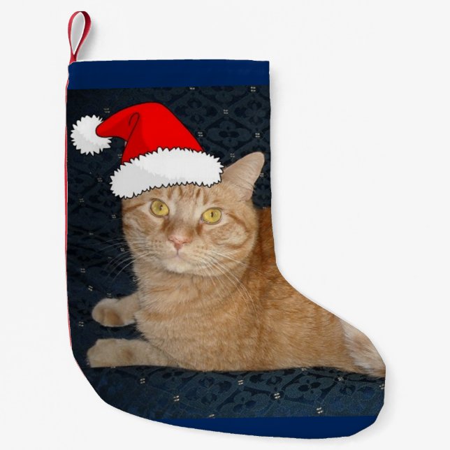 Calcetín Navideño Pequeño Naranja de navidades Tabby Cat (Anverso)