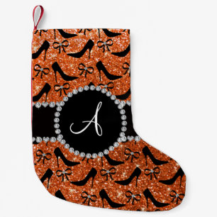 Calcetín Navideño Pequeño Naranja monograma purpurina tacones altos negros a