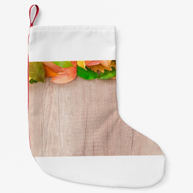 Calcetín Navideño Pequeño Naranja otoñal naturaleza amarillo rojo (Anverso)