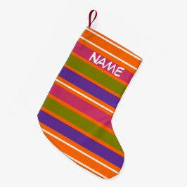 Calcetín Navideño Pequeño Naranja, rayas amarillas, rojas, verdes y púrpuras