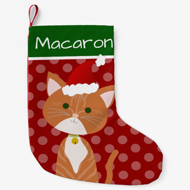 Calcetín Navideño Pequeño Naranja Tabby Santa Kitty (Anverso)