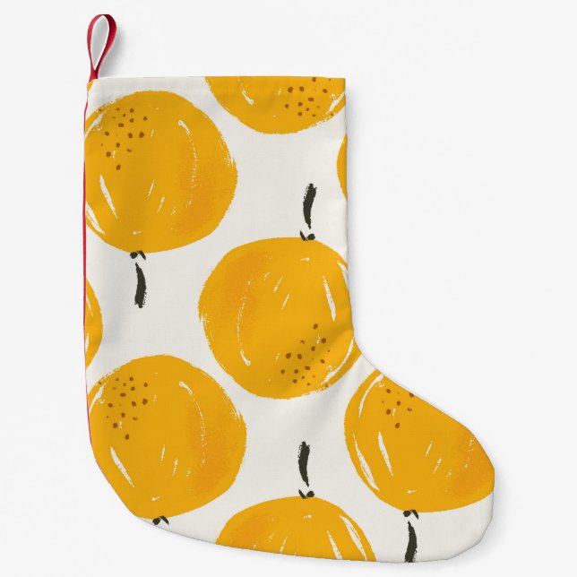 Calcetín Navideño Pequeño Naranjas acuarelas ilustracion pintado a mano con  (Anverso)