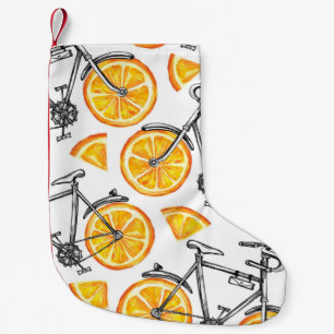Calcetín Navideño Pequeño Naranjas de bicicleta: patrón de verano en acuarel