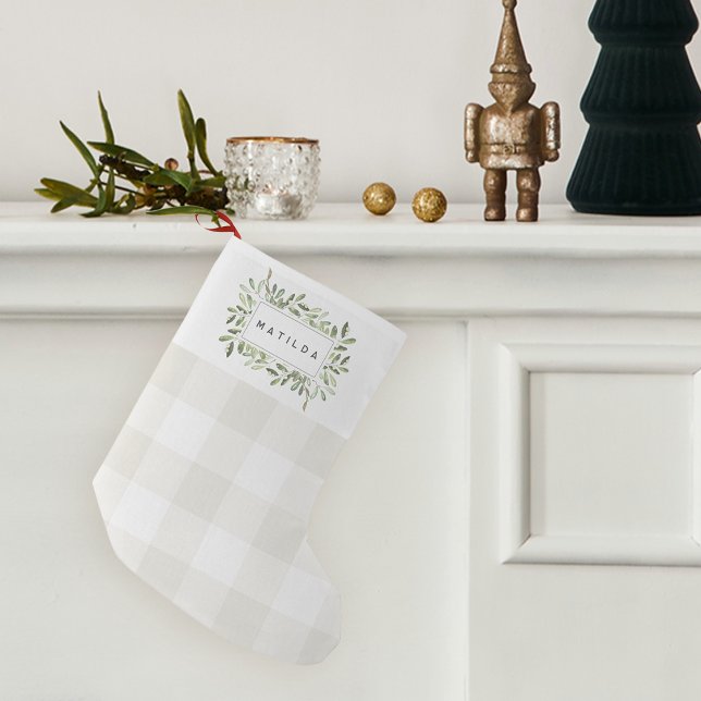 Calcetín Navideño Pequeño Naturalmente Joyful Plaid Botanalized (Subido por el creador)