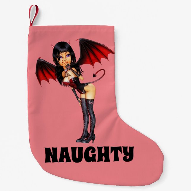 CALCETÍN NAVIDEÑO PEQUEÑO NAUGHTY DEVIL CHICAS NAVIDADES ALMACENAMIENTOS (Anverso)
