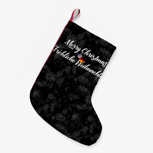 Calcetín Navideño Pequeño Navidad bilingüe germano-estadounidense en alza (Frente (Colgado))