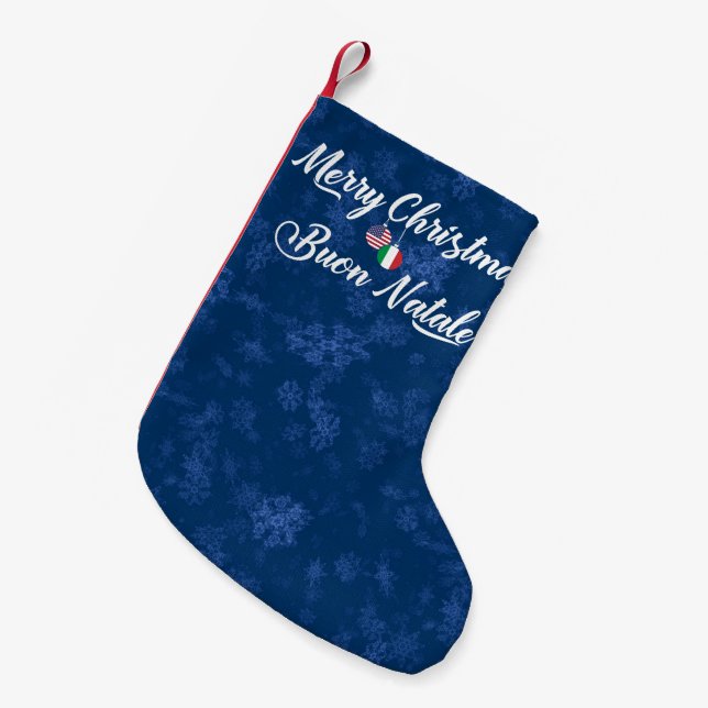 Calcetín Navideño Pequeño Navidad bilingüe italiana-estadounidense repitiend (Frente (Colgado))