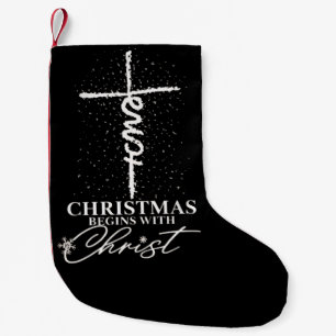 Calcetín Navideño Pequeño Navidad Comienza con Cristo Jesús Cruz Cristiano 