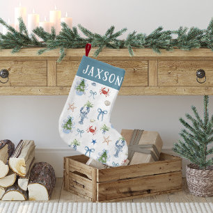 Calcetín Navideño Pequeño Navidad Costera Náutica Personalizada