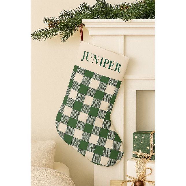 Calcetín Navideño Pequeño Navidad de Gingham Verde Blanco (Subido por el creador)