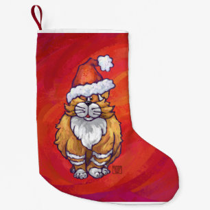 Calcetín Navideño Pequeño Navidad del gato del jengibre en rojo