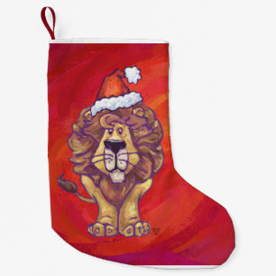 Calcetín Navideño Pequeño Navidad del león en rojo