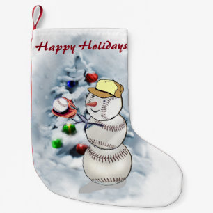 Calcetín Navideño Pequeño Navidad del muñeco de nieve del béisbol