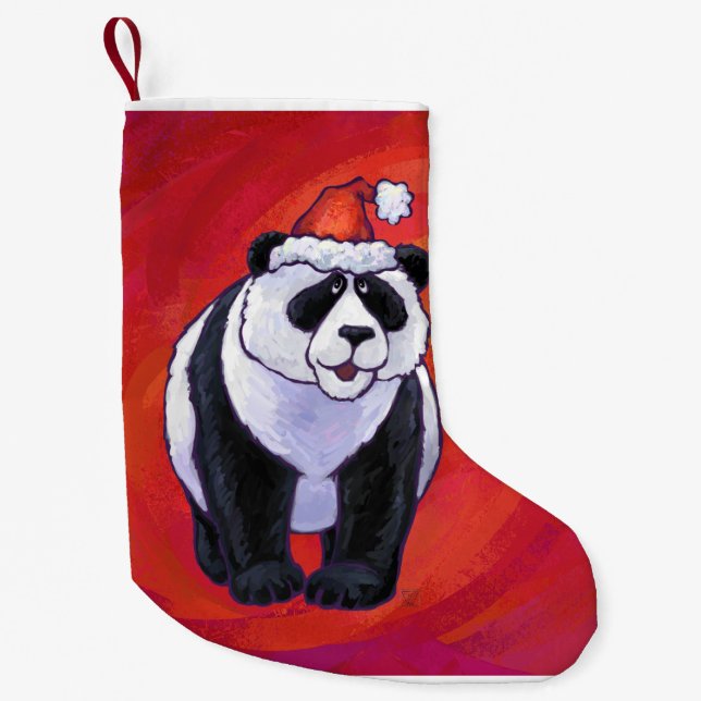 Calcetín Navideño Pequeño Navidad del oso de panda en rojo (Anverso)