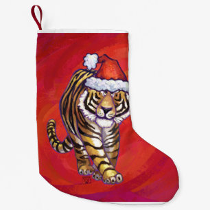 Calcetín Navideño Pequeño Navidad del tigre en rojo