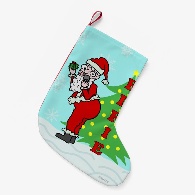 Calcetín Navideño Pequeño Navidad divertido Santa Elfie (Frente (Colgado))