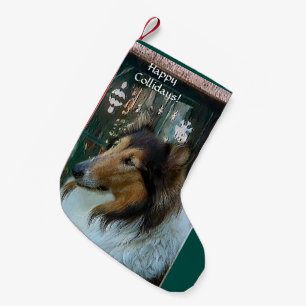 Calcetín Navideño Pequeño Navidad feliz de Collidays del collie