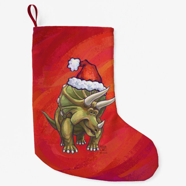 Calcetín Navideño Pequeño Navidad grande del Triceratops festivo (Anverso)