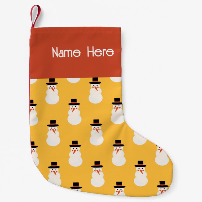 Calcetín Navideño Pequeño Navidad Mínima Cute Snowman Retro Amarillo (Anverso)