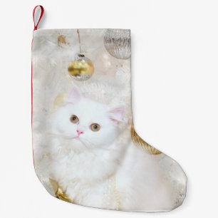 Calcetín Navideño Pequeño Navidad persa blanco del gatito