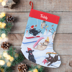 Calcetín Navideño Pequeño Navidad personalizado Labradors de esquí de la