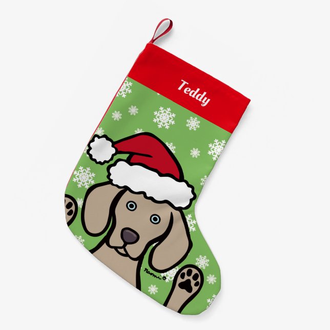 Calcetín Navideño Pequeño Navidad personalizado Papá Noel de Weimaraner (Frente (Colgado))