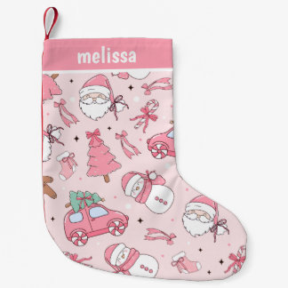 Calcetín Navideño Pequeño Navidad Rosa Personalizada