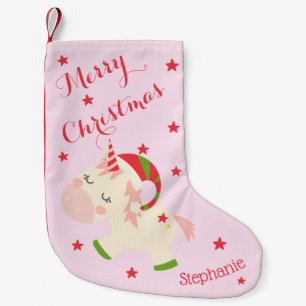 Calcetín Navideño Pequeño Navidad Unicornio Personalizado Rosa