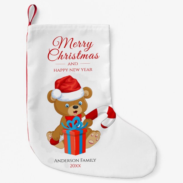 Calcetín Navideño Pequeño Navidades Adorables Teddy | Navidades personalizad (Anverso)