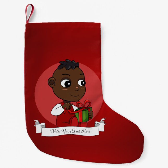 Calcetín Navideño Pequeño Navidades afroamericanos de cariño personalizado (Anverso)