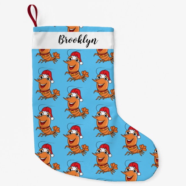 Calcetín Navideño Pequeño Navidades alegres, camarones, personalizado ilustr (Anverso)