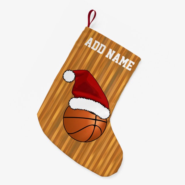 Calcetín Navideño Pequeño Navidades Baloncesto y Hoop (Frente (Colgado))