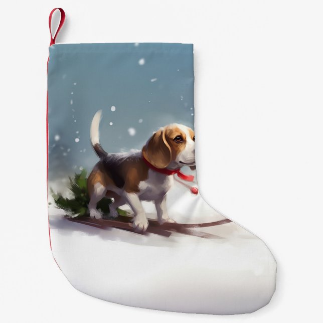 Calcetín Navideño Pequeño Navidades Beagle en invierno (Anverso)