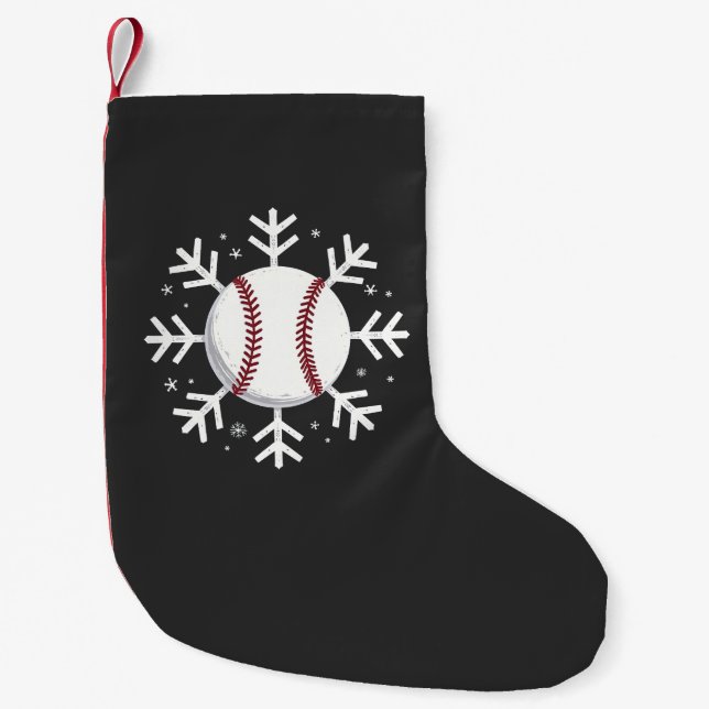 Calcetín Navideño Pequeño Navidades Béisbol Snowflake Sport Hit hom run (Anverso)
