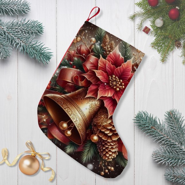 Calcetín Navideño Pequeño Navidades Bell y Poinsettia (Subido por el creador)