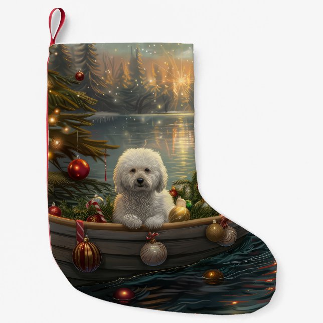Calcetín Navideño Pequeño Navidades Bichon Frise Voyage festivo (Anverso)