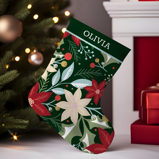 Calcetín Navideño Pequeño Navidades Botánicos de Poinsettia (Subido por el creador)