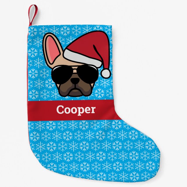 Calcetín Navideño Pequeño Navidades Bulldog francés Light Fawn (Anverso)