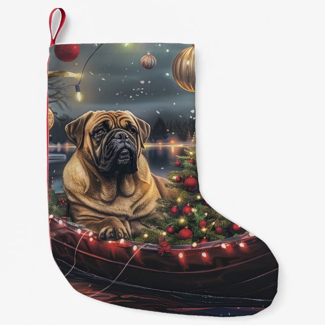 Calcetín Navideño Pequeño Navidades Bullmastiff Voyage festivo (Anverso)