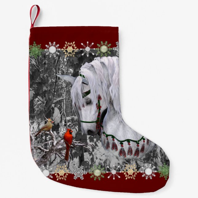Calcetín Navideño Pequeño Navidades Caballos y Cardenales descansando (Anverso)