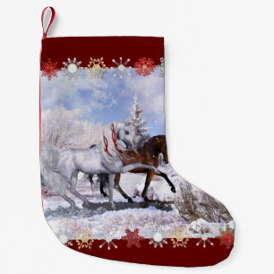 Calcetín Navideño Pequeño Navidades Caballos y Cardenales levantándose