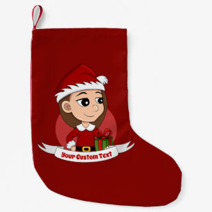 Calcetín Navideño Pequeño Navidades chica con pelo castaño largo
