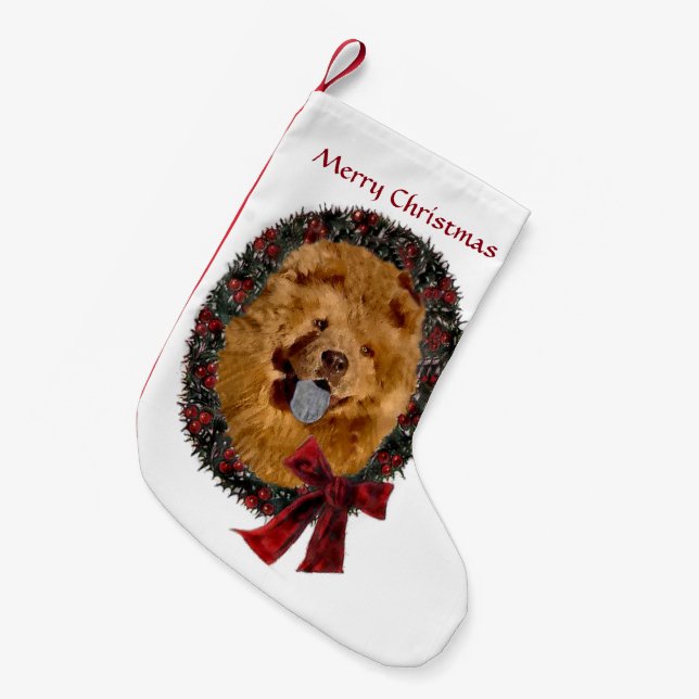 Calcetín Navideño Pequeño Navidades Chow Chow (Frente (Colgado))