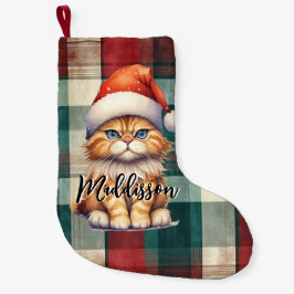 Calcetín Navideño Pequeño Navidades Colocaron Santa Cat Con Nombre