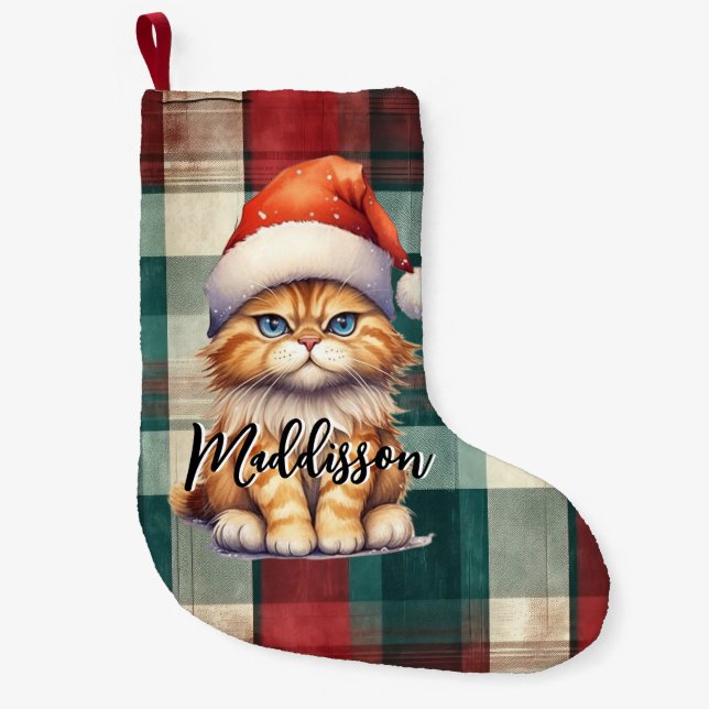 Calcetín Navideño Pequeño Navidades Colocaron Santa Cat Con Nombre (Anverso)