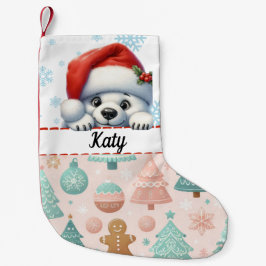 Calcetín Navideño Pequeño Navidades con acentos pasteles y copos de nieve
