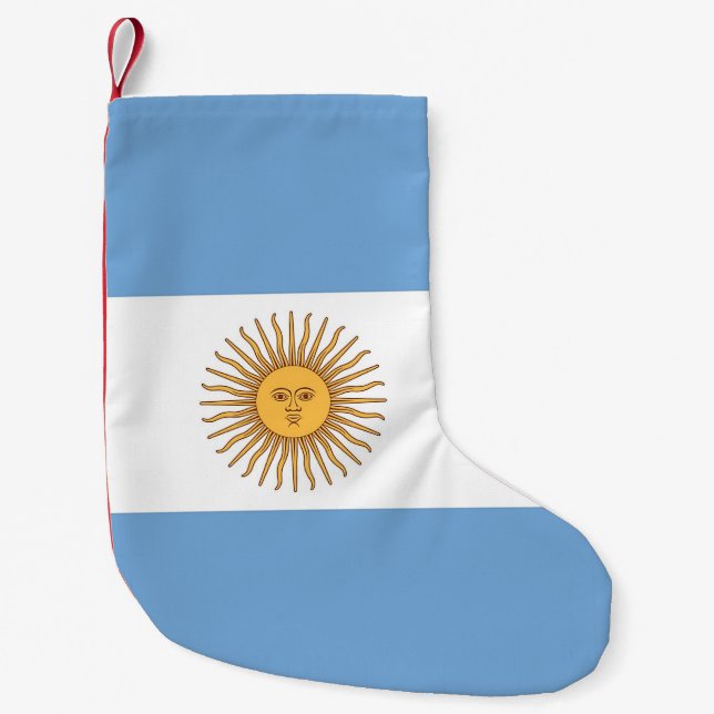Calcetín Navideño Pequeño Navidades con bandera de Argentina (Anverso)