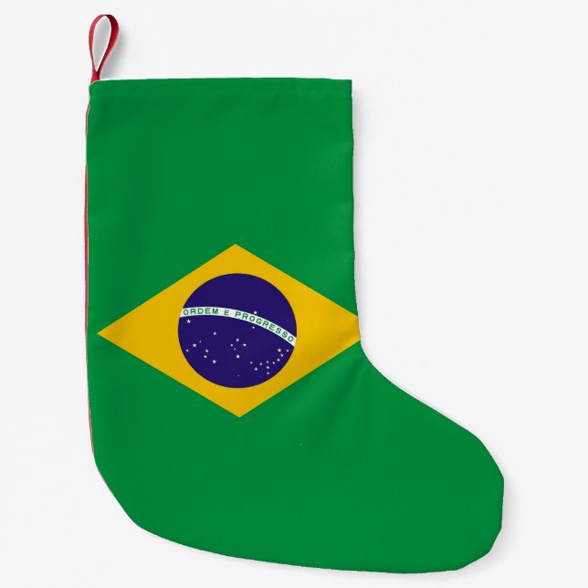 Calcetín Navideño Pequeño Navidades con bandera de Brasil (Anverso)